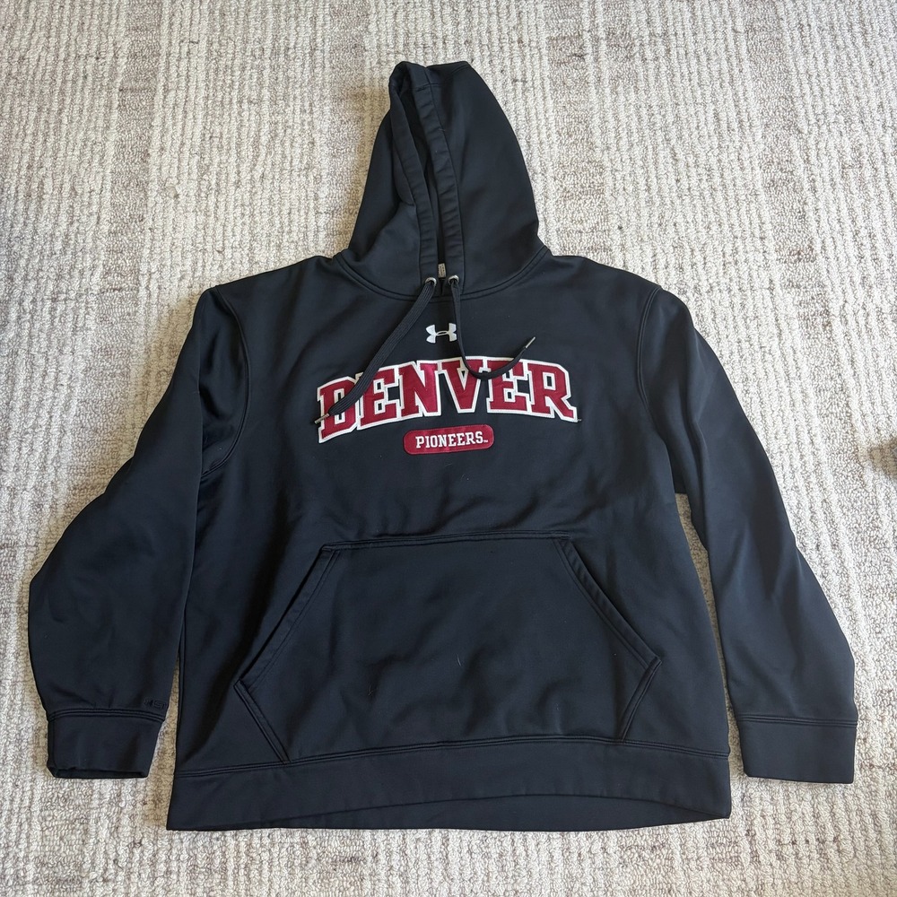 Under Armour Denver Pioneers Hoodie Mens Large Black Sweatshirt Loose Fit Fleece
